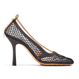 NWT$1,300 Bottega Veneta Black Stretch Mesh with Chain Heel Pumps Heels Sz 35, 5